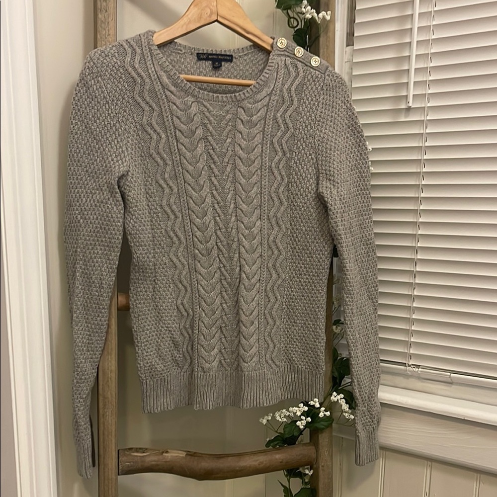 Brooks Brothers Gray Crew Neck Cable Knit Sweater